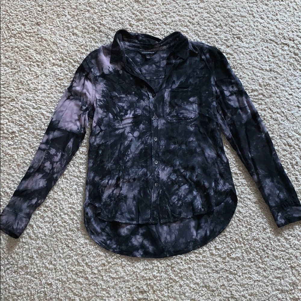 Tie-dye Black Button Up